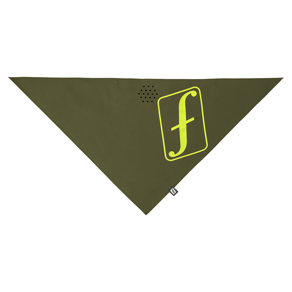 Forum snowboard 3-layer bandana front in gremlin olive and forum green. 