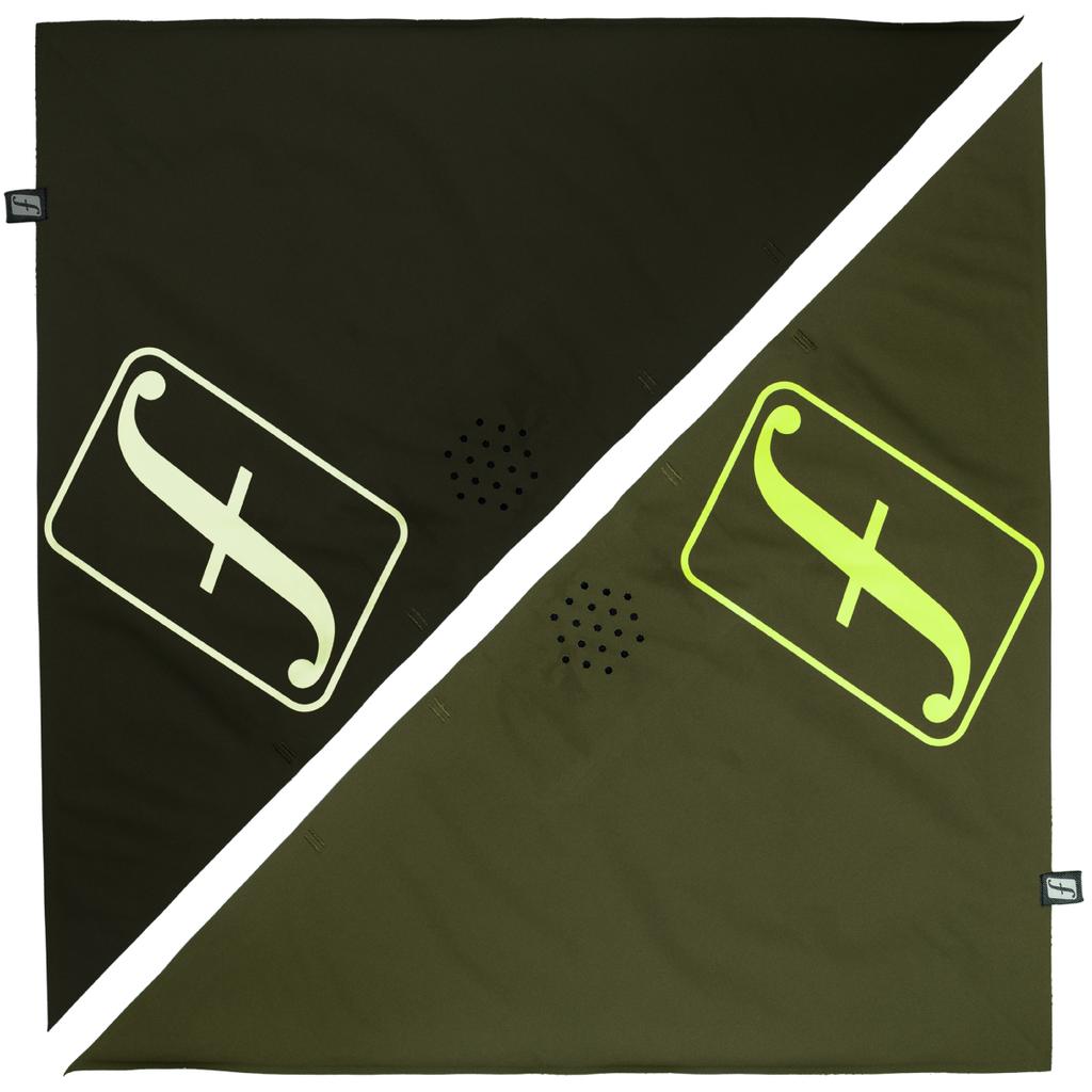 Forum snowboard 3-layer bandana in black & greenlight and gremlin olive & forum green