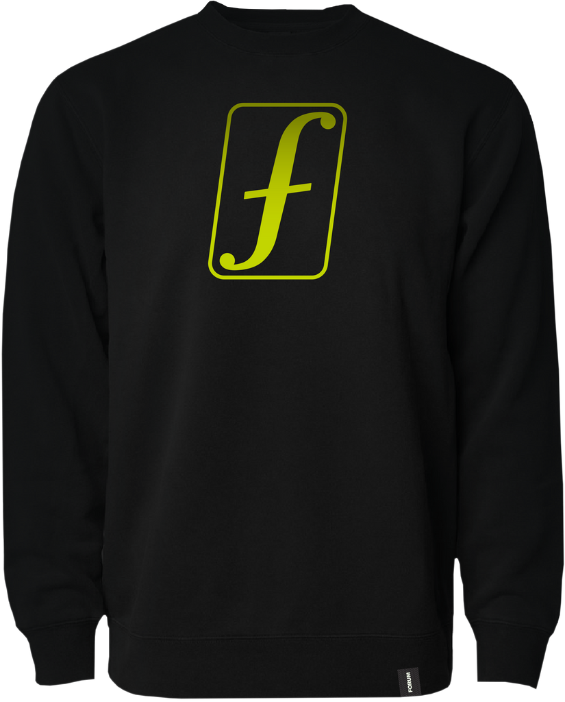 Forum f-punched crewneck sweater front in black.