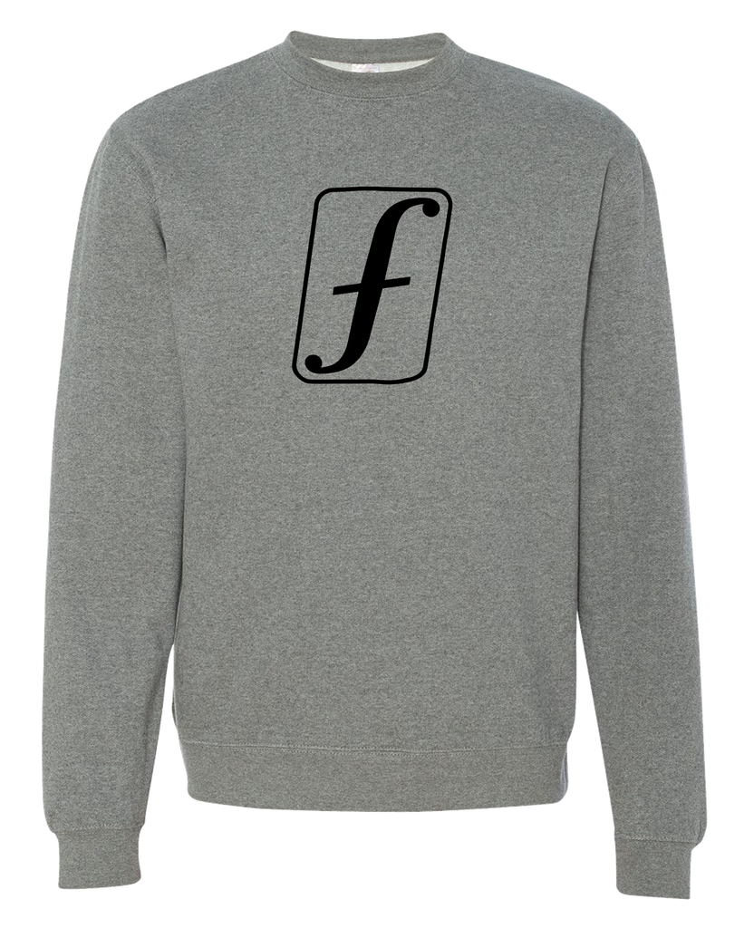 Forum f-punched crewneck sweater front in gunmetal heather grey.