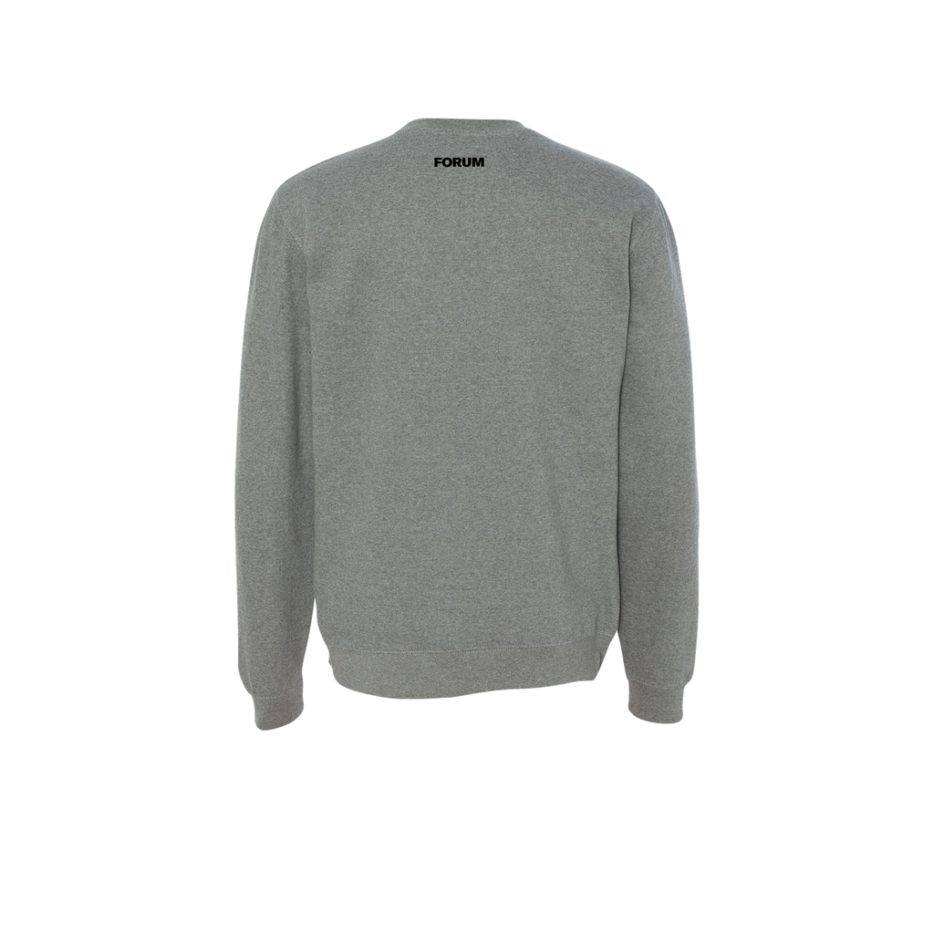 Forum f-punched crewneck sweater front in gunmetal heather grey.