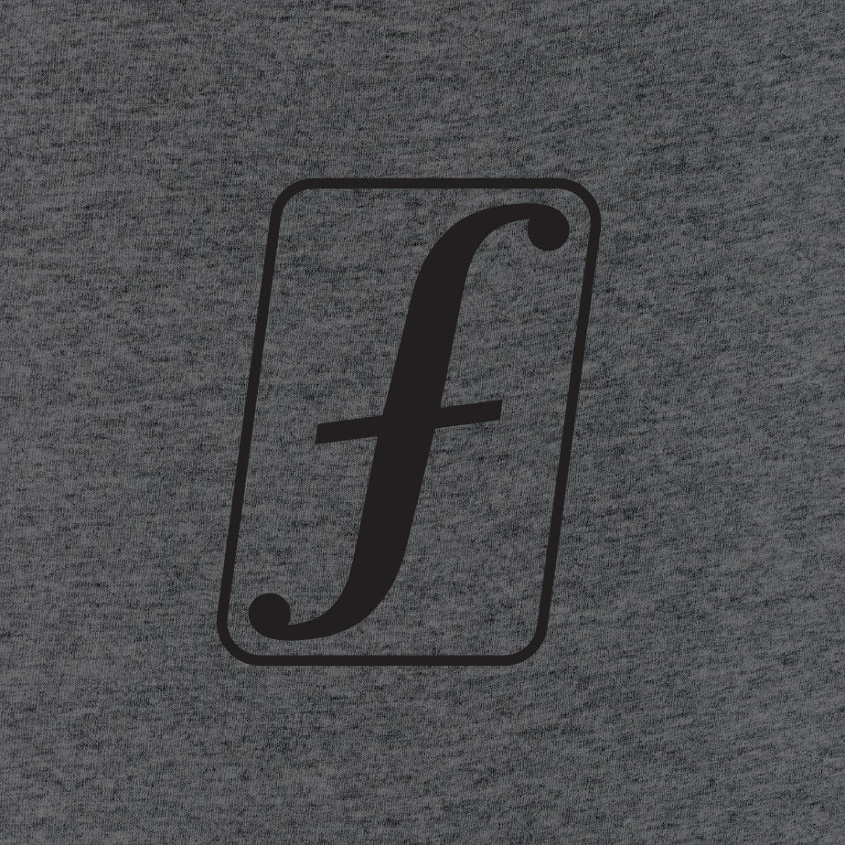 Forum f-punched crewneck sweater front logo in gunmetal heather grey.