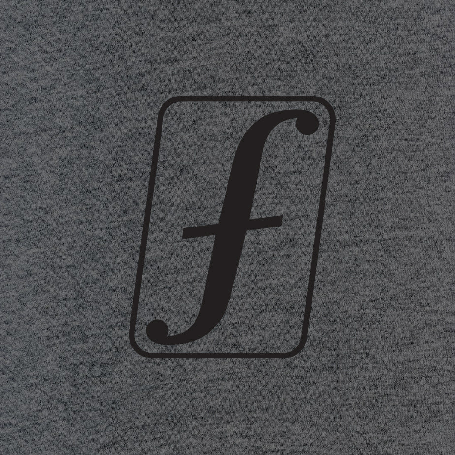 Forum f-punched long sleeve t shirt front logo in graphite heather grey. 