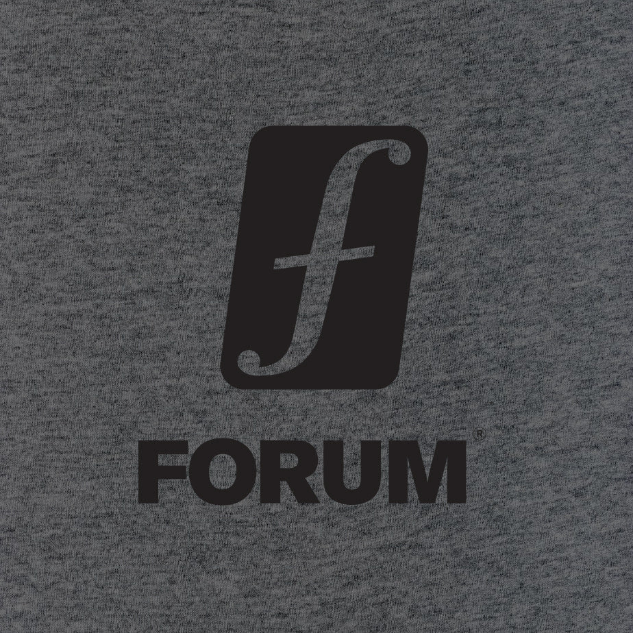 Forum lockup zip hoodie left chest logo in gunmetal heather grey. 